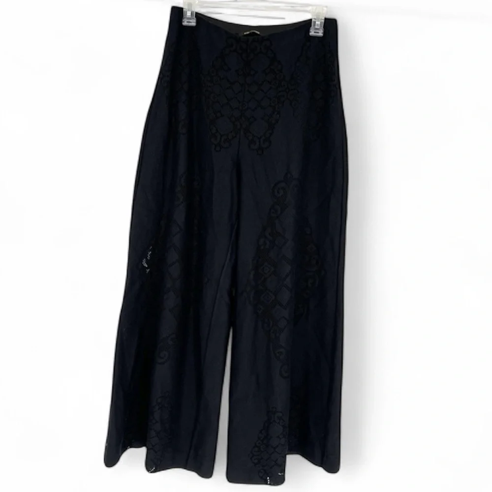 Kobi Halperin Black‎ Eyelet Wide Leg Lined Black Pants Sz Small